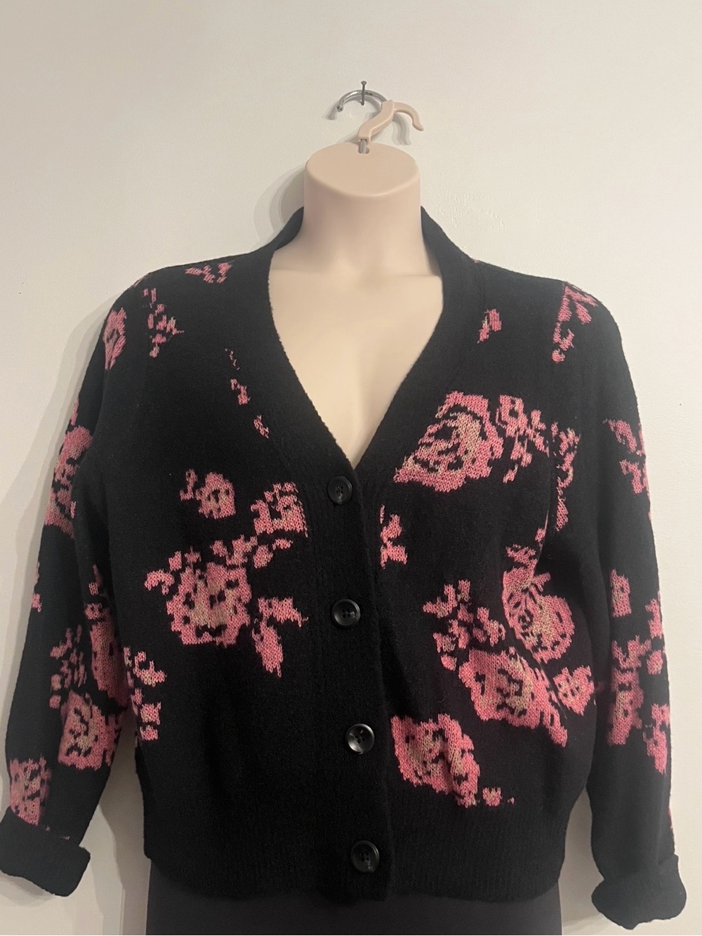 ruby moon Black Cardigan with Pink Floral Pattern